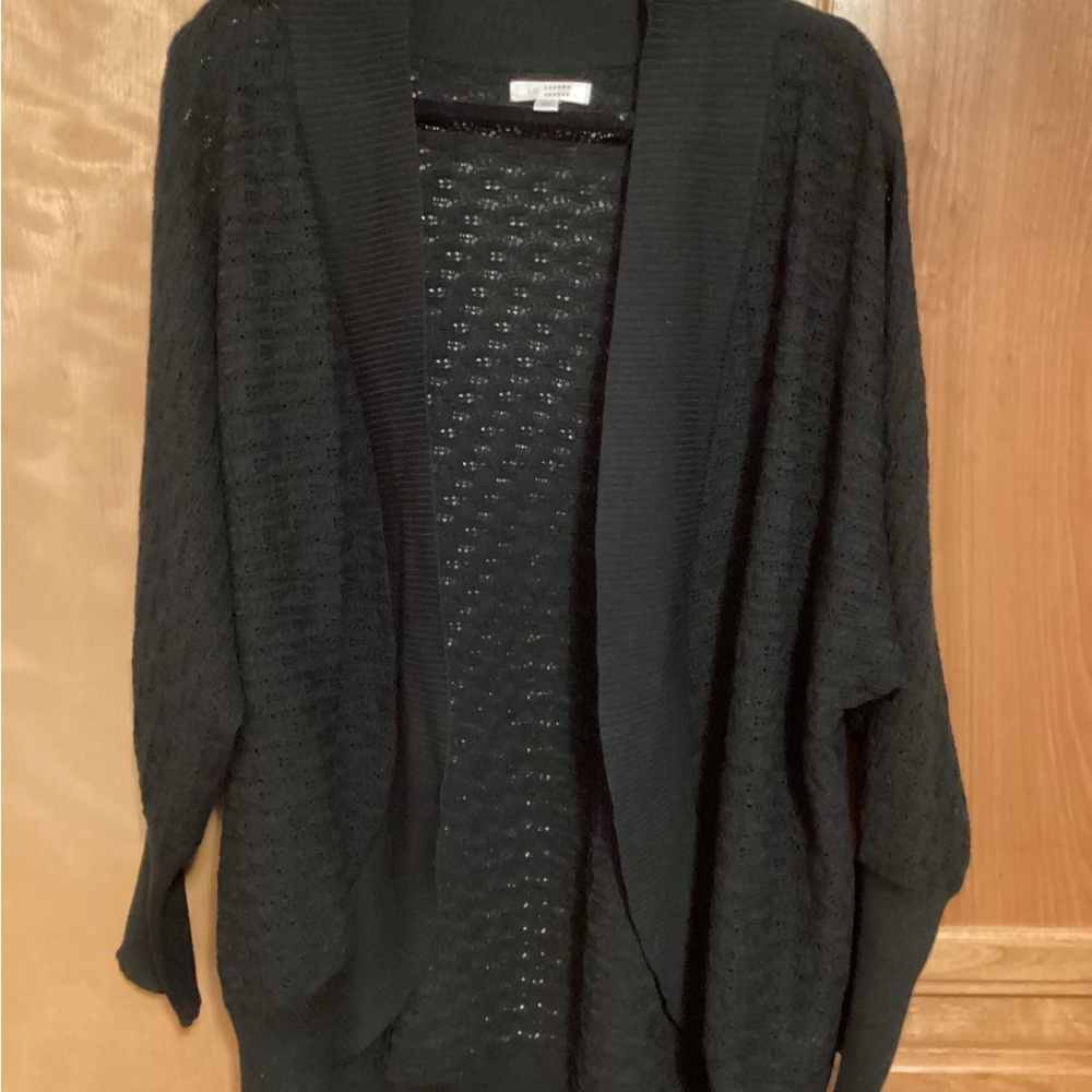LC Lauren Conrad Black Open-Front Knit Cocoon Cardigan, EUC